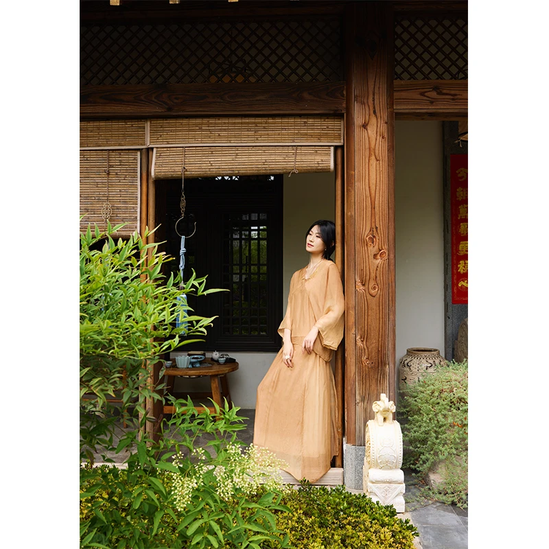 泊风OZEN【醉夏】设计师原创改良汉服柿子炒色上衣+半裙