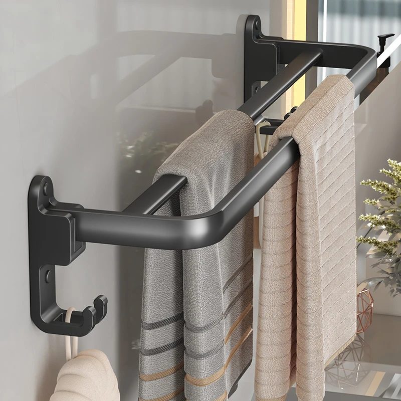 卫生间毛巾架打孔太空铝挂架折叠厕所壁挂式浴室可折叠毛巾收纳杆