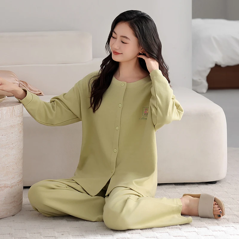 加厚款纯色德绒保暖睡衣女秋冬纯色长袖长裤休闲甜美家居服套装