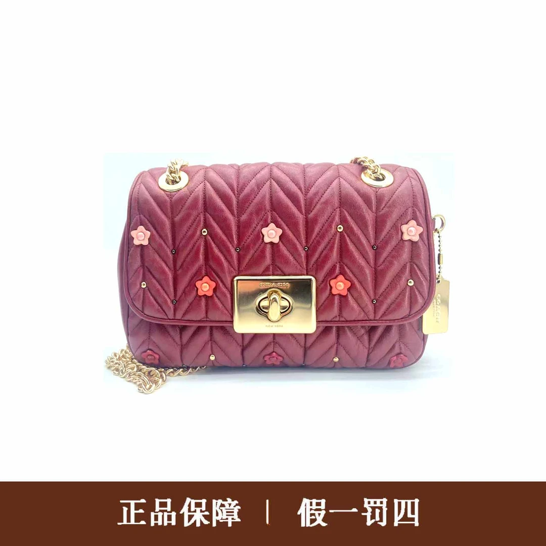 95新 COACH/蔻驰 蔻驰红色碎花旋钮链条包/DM1005/24X15