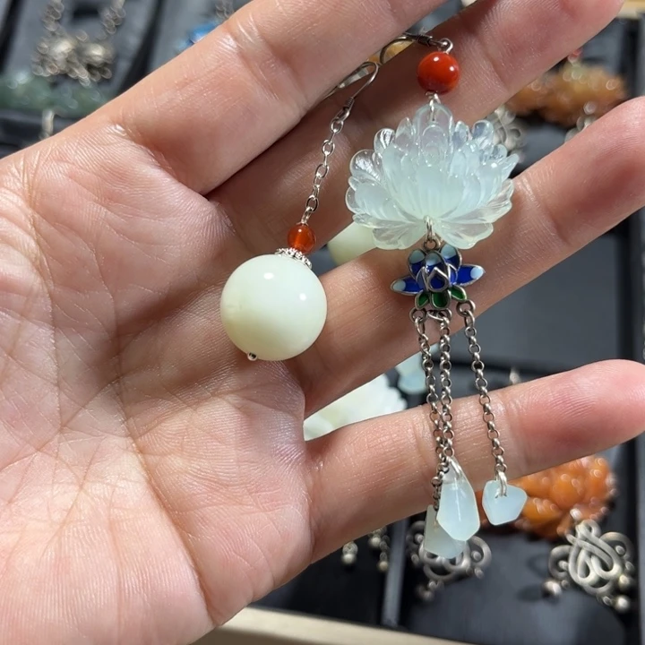 蛇纹石玉耳饰未镶嵌༄****