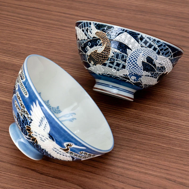 美浓烧日本进口陶瓷饭碗浮雕碗日式复古吉祥纹家用餐具釉下彩好看
