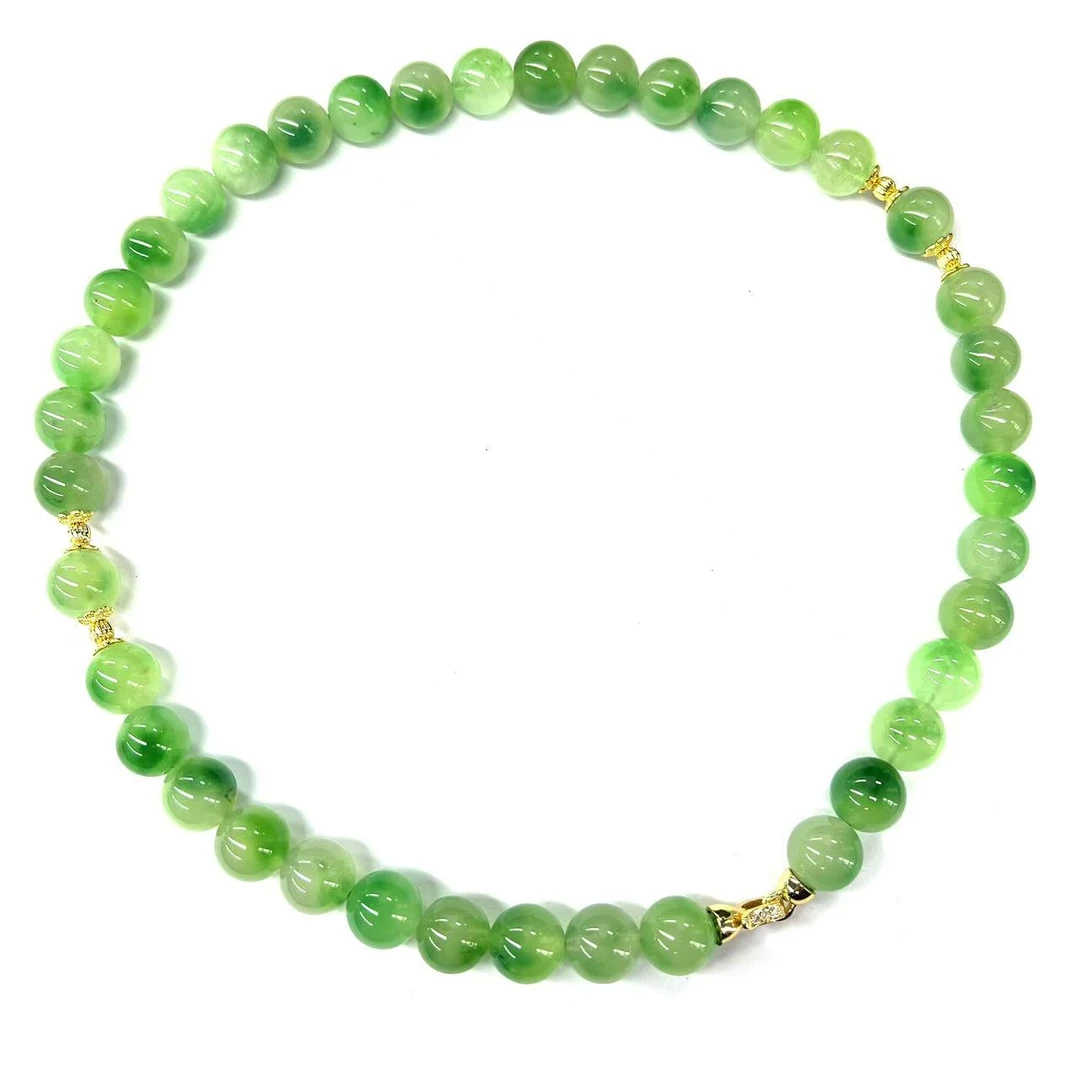 【符老板w】x458-国风设计款翠青冰魄玛瑙圆珠项链-赠礼盒