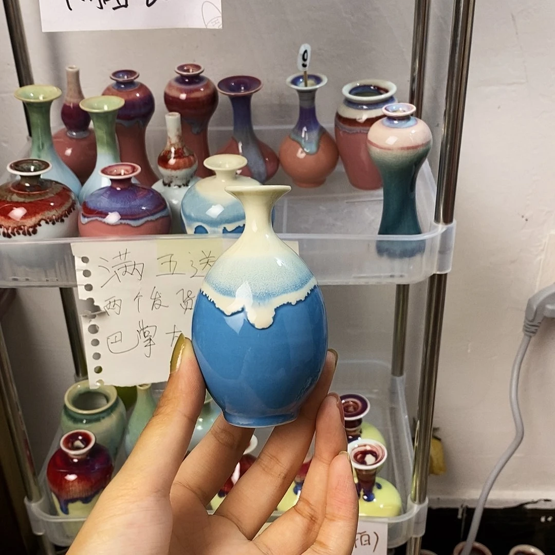 摆件巴掌大不插花景德镇高温陶瓷小花器