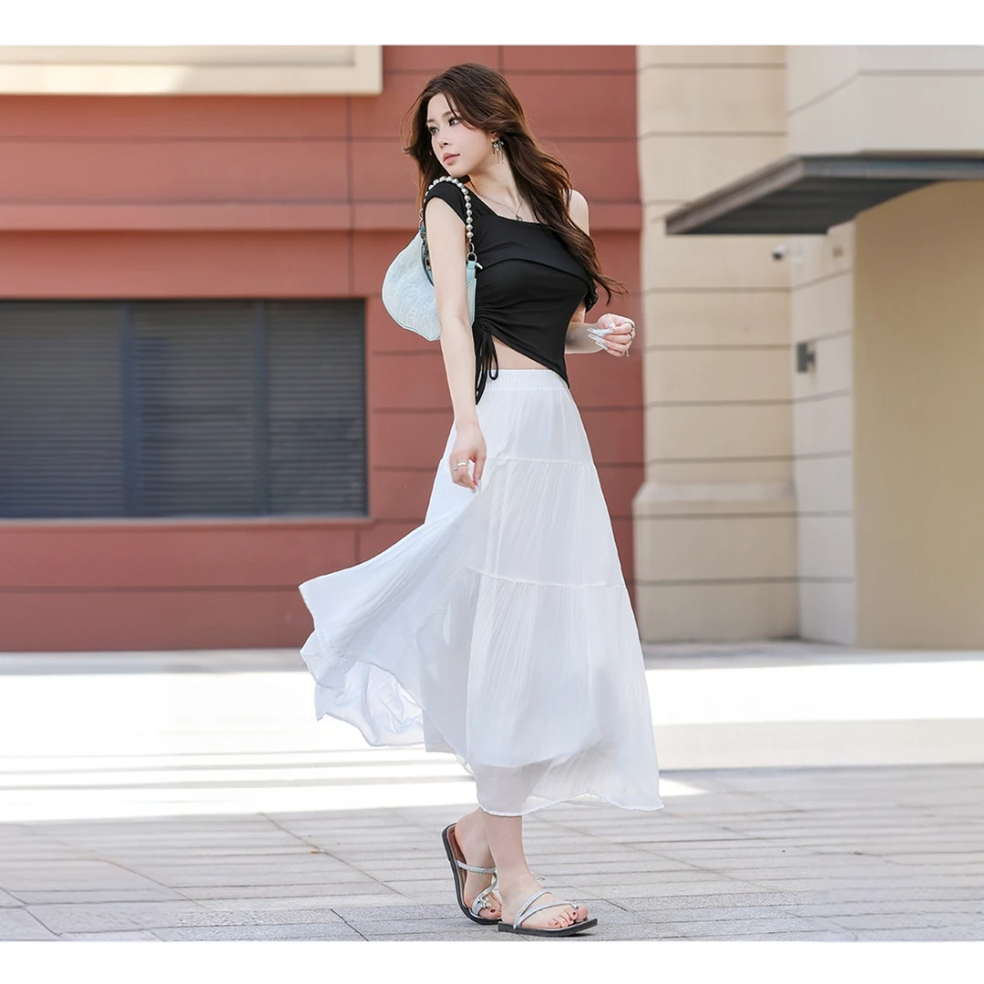 时尚半身裙百搭显瘦夏A字半身裙拼接蛋糕裙百褶长裙