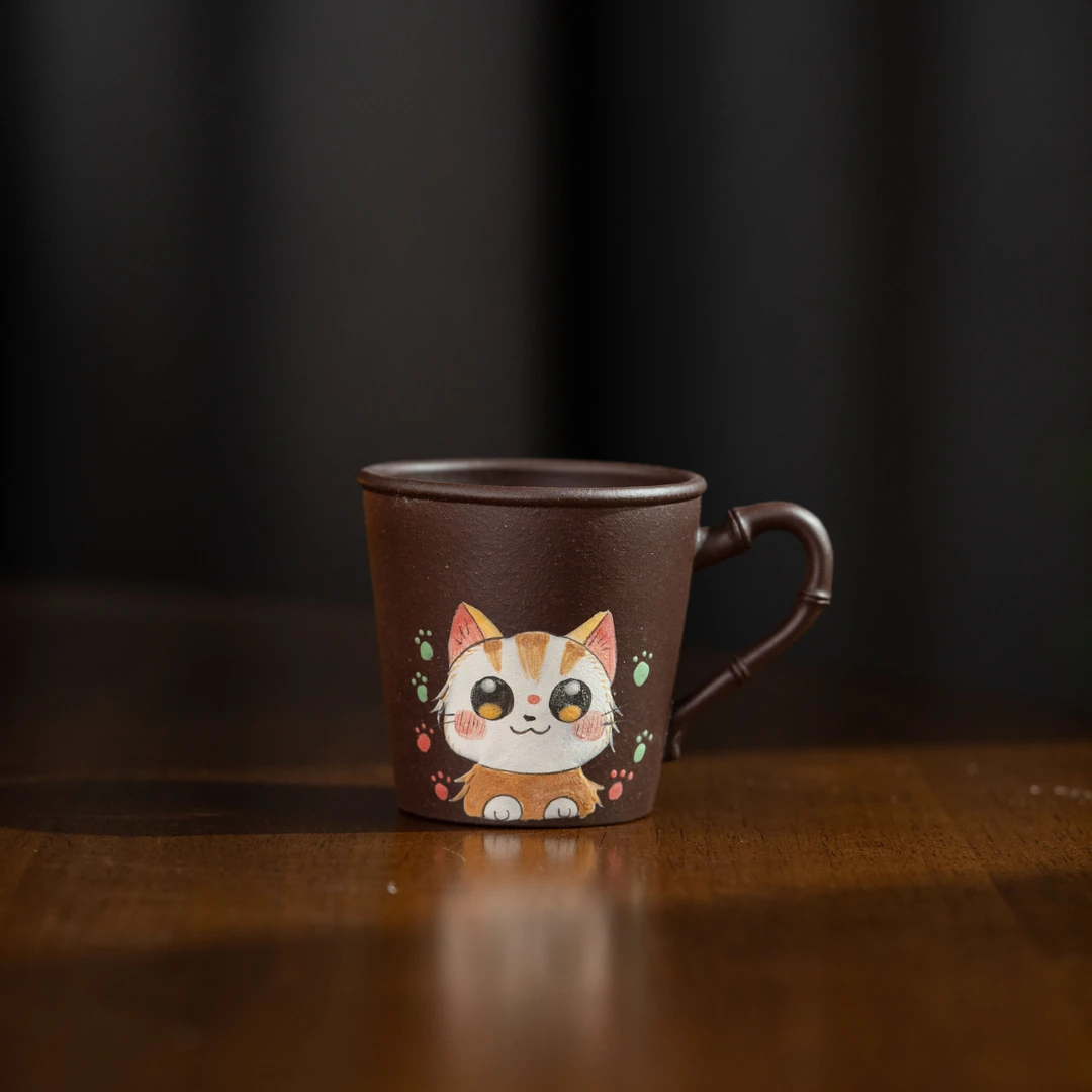 【撷砂】橘猫手把杯 紫泥90cc 紫砂杯家用茶周边tt2