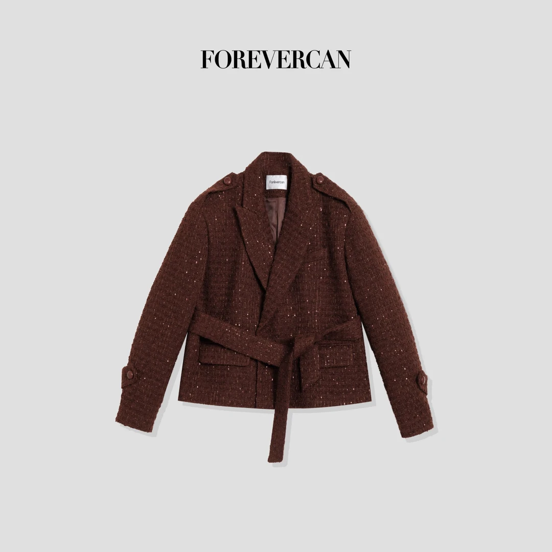 FOREVERCAN“雅典卫城”客订细闪羊毛粗花呢收腰西装外套 SC22727
