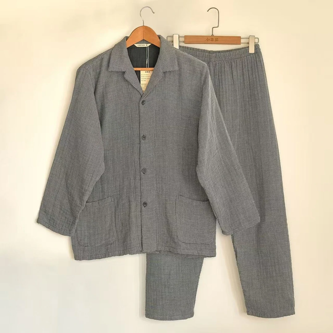 【男款四层纱】全棉A类新疆棉长袖长裤秋冬款睡衣家居服套装