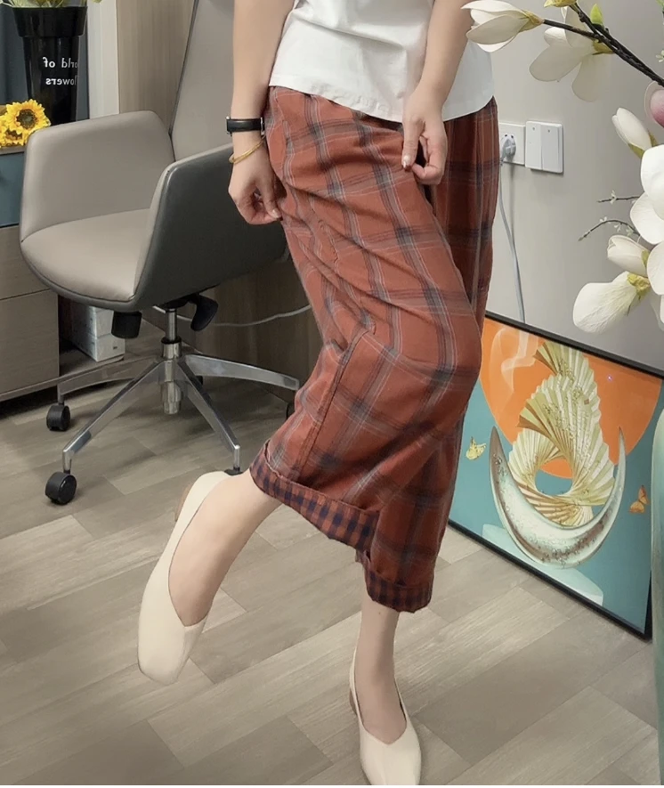 格子裤阔腿裤哈伦裤夏季印花直筒休闲裤显瘦格纹森系薄款潮流