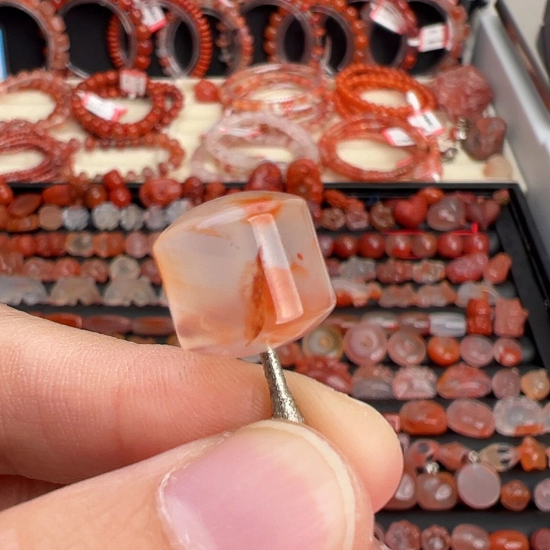 南红玛瑙未镶嵌颈饰竹节桶珠单珠卡13*13+