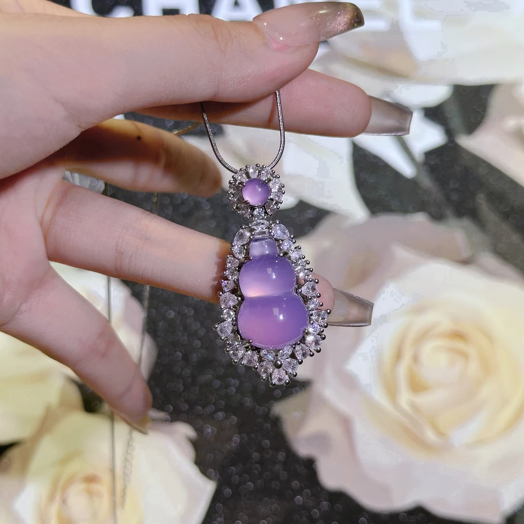 高冰玉髓豪华重工紫罗兰葫芦项链