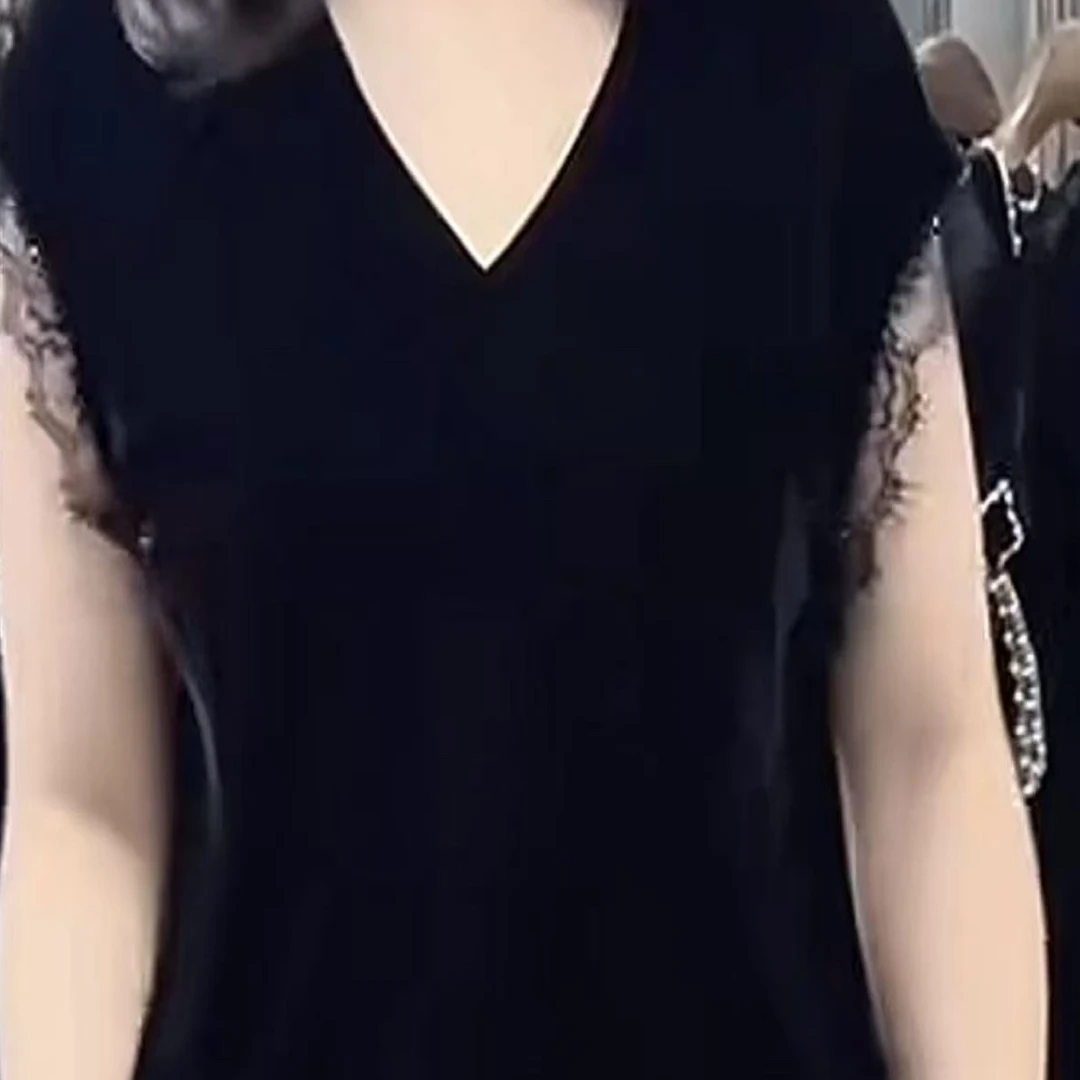 V领订珠蕾丝网纱拼接钻石绒外穿背心无袖时尚洋气百搭女上衣网红