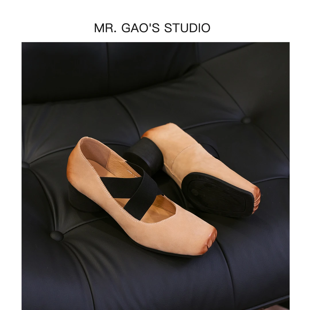 MR.GAO/高老板轻奢/手工复古小众芭蕾舞鞋交叉绑带平底方头玛丽珍