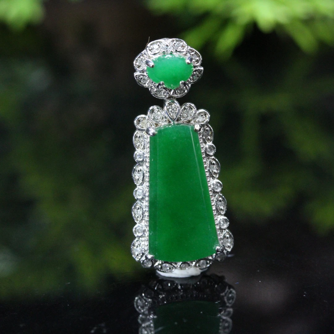 天然缅甸翡翠A货18K金镶无事安康平安无事牌吊坠/1228069/拍卖