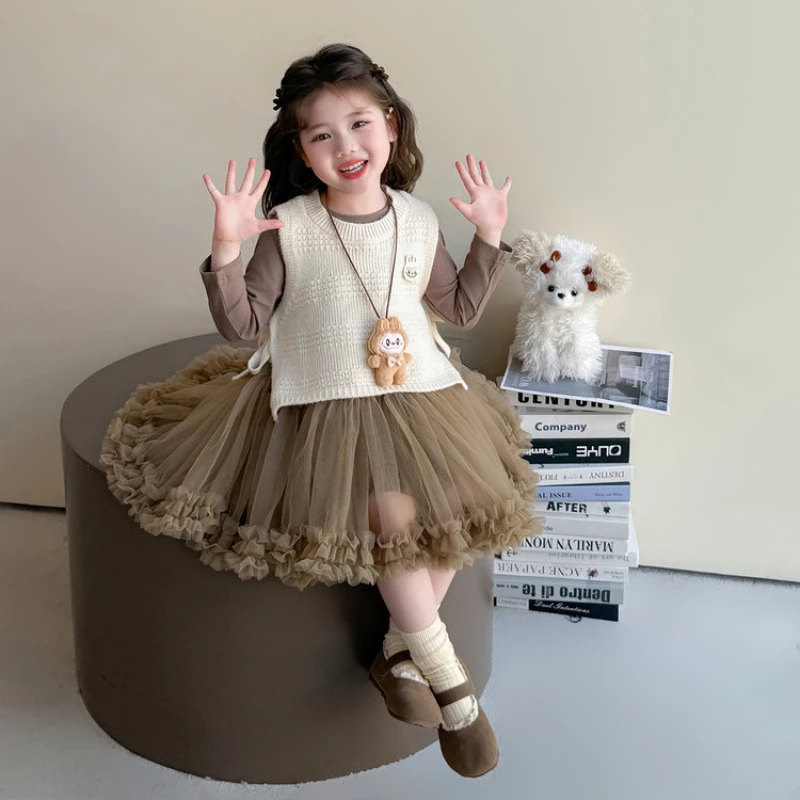 女童2025新款套装秋季马甲公主裙洋气连衣裙宝宝春秋装两件套