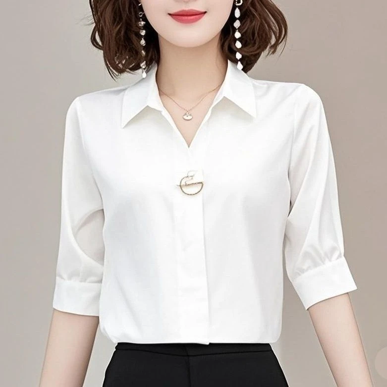 新款高端气质女装遮肚显瘦雪纺小衫春夏妈妈衬衣时尚七分袖