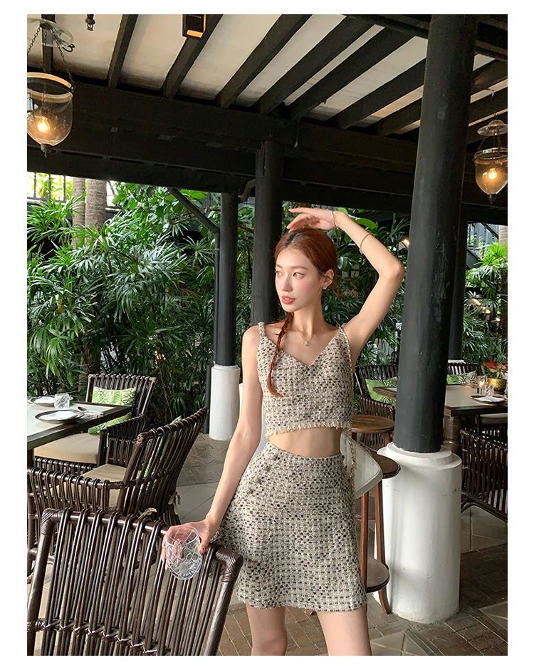 SourceWithU 3.8Rosé-style 绝版小香40毛吊带半裙解构设计衬衫