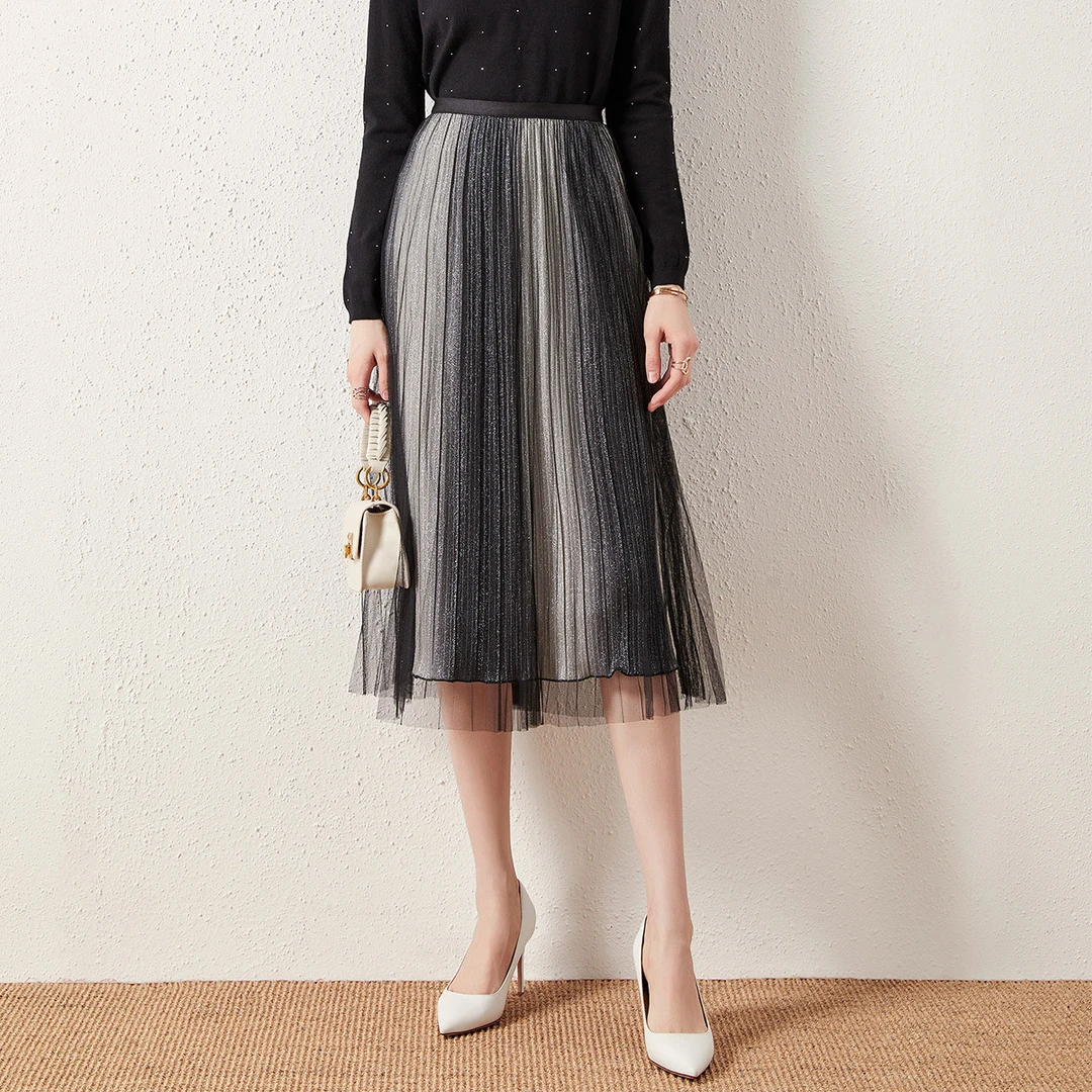 秋季时尚网纱半身裙女高腰显瘦气质百搭中长款A字裙23SAQ9913HS