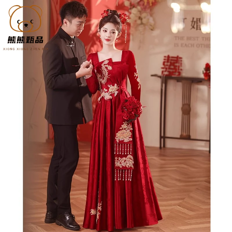 敬酒服高端新娘2025新款红色夏季新中式出阁订婚宴礼服裙女感秋yl