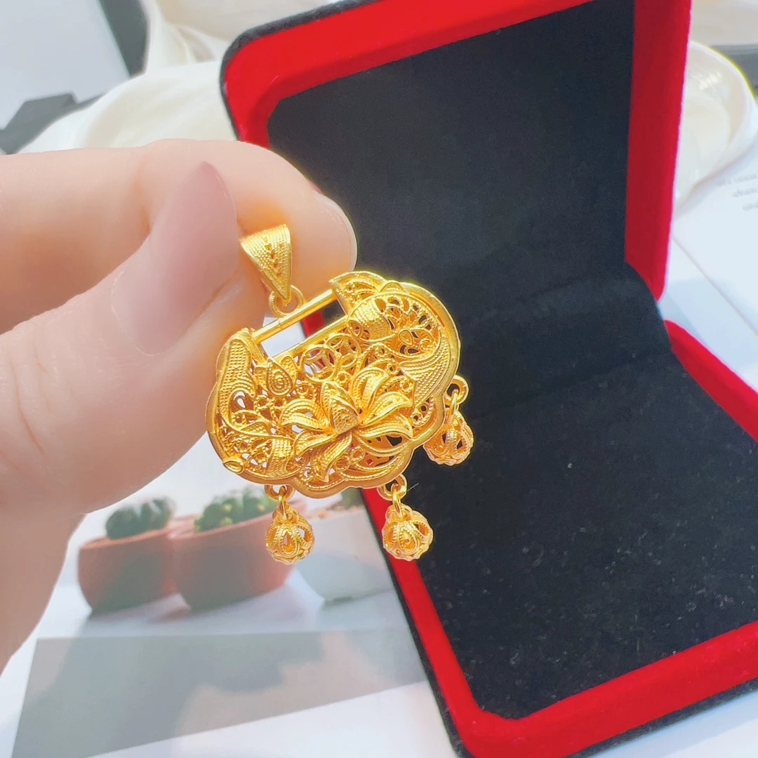 吊坠足银 足银时尚古法锦鲤平安锁吊坠D108