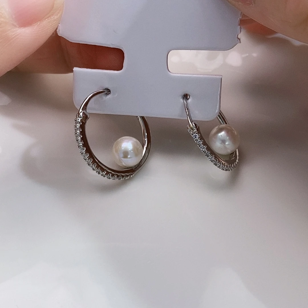 银S925镶嵌特价极光耳饰淡水珍珠