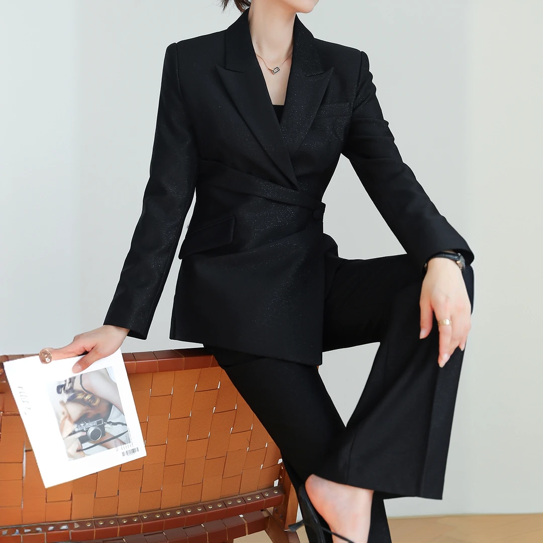 黑色西装套装女春秋新款大码职业气质工作服胖mm高级感西装两件套