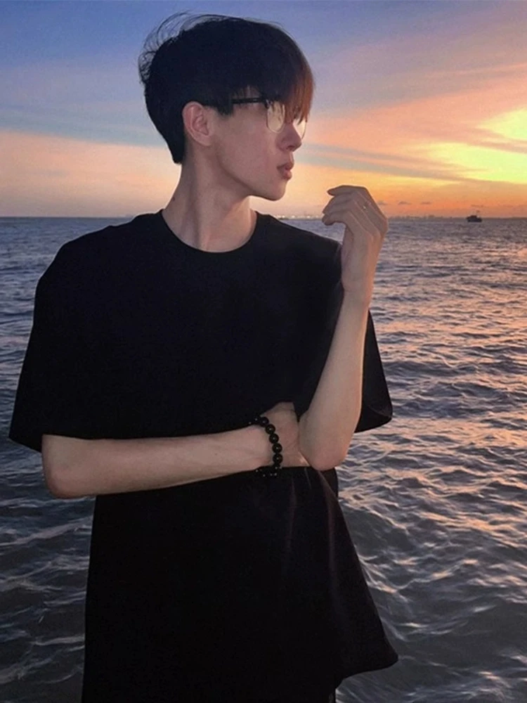 夏季短袖t恤男宽松2025新款潮牌潮流ins纯棉白体恤圆领半袖上衣服