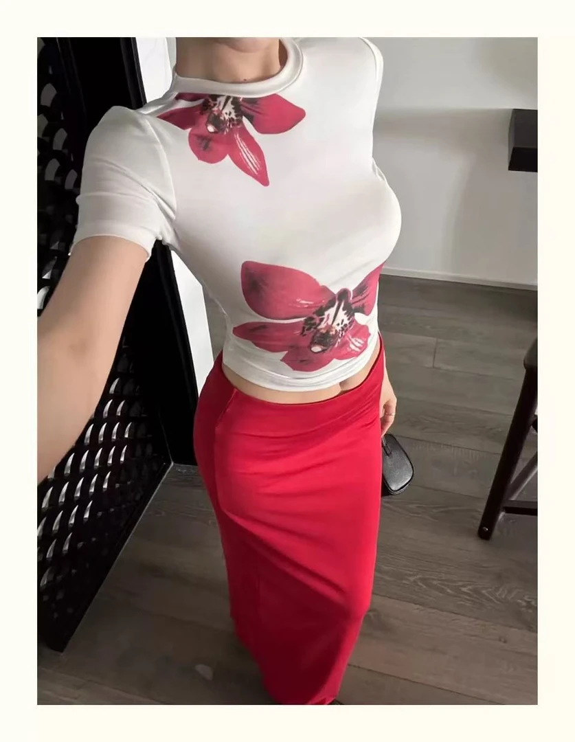 49 包臀复古时尚套装服装性感时尚网红气质短裙夏季修身印花紧身
