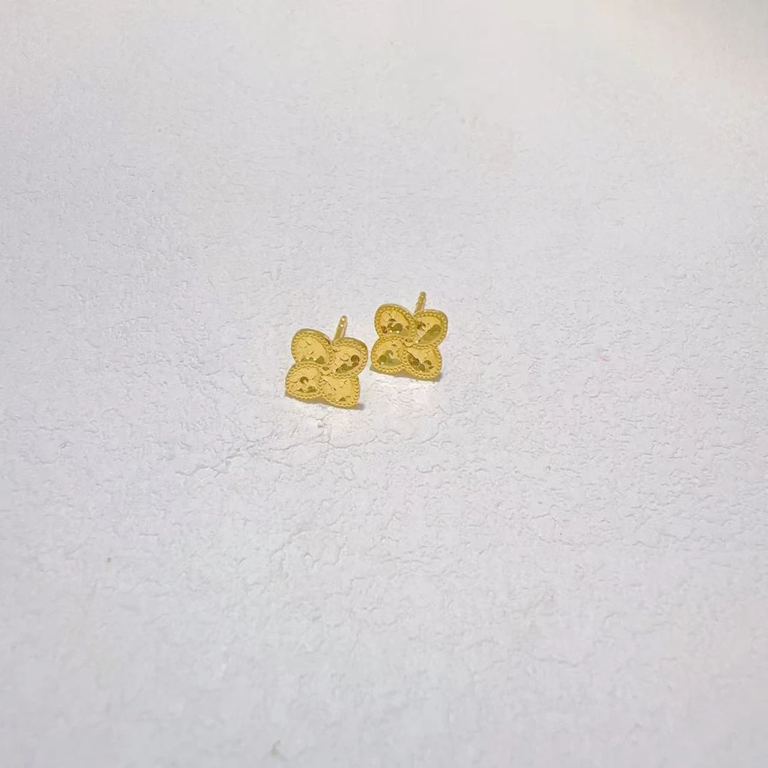 足金碎冰冰实心四叶直针耳钉百搭/克数±0.01