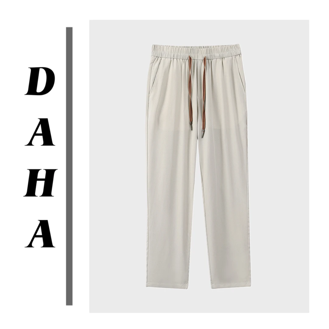 杰家【莱塞尔+苎麻】春夏薄款抗皱透气抽绳松紧腰运动休闲裤-8714