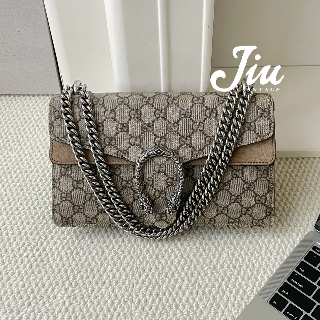 95新 GUCCI/古驰 酒神中号驼色链条包BJM11-0744