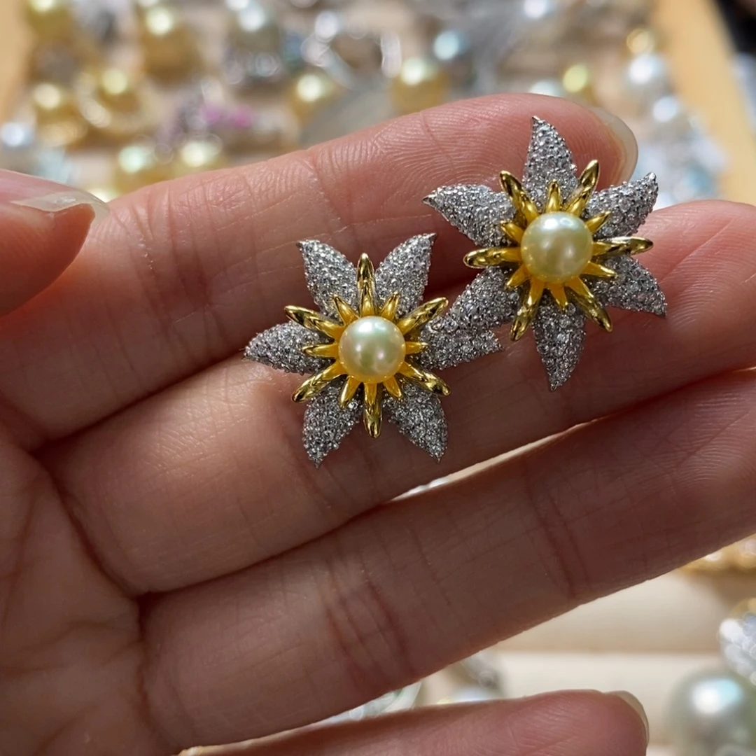 海水珍珠耳饰银S925镶嵌