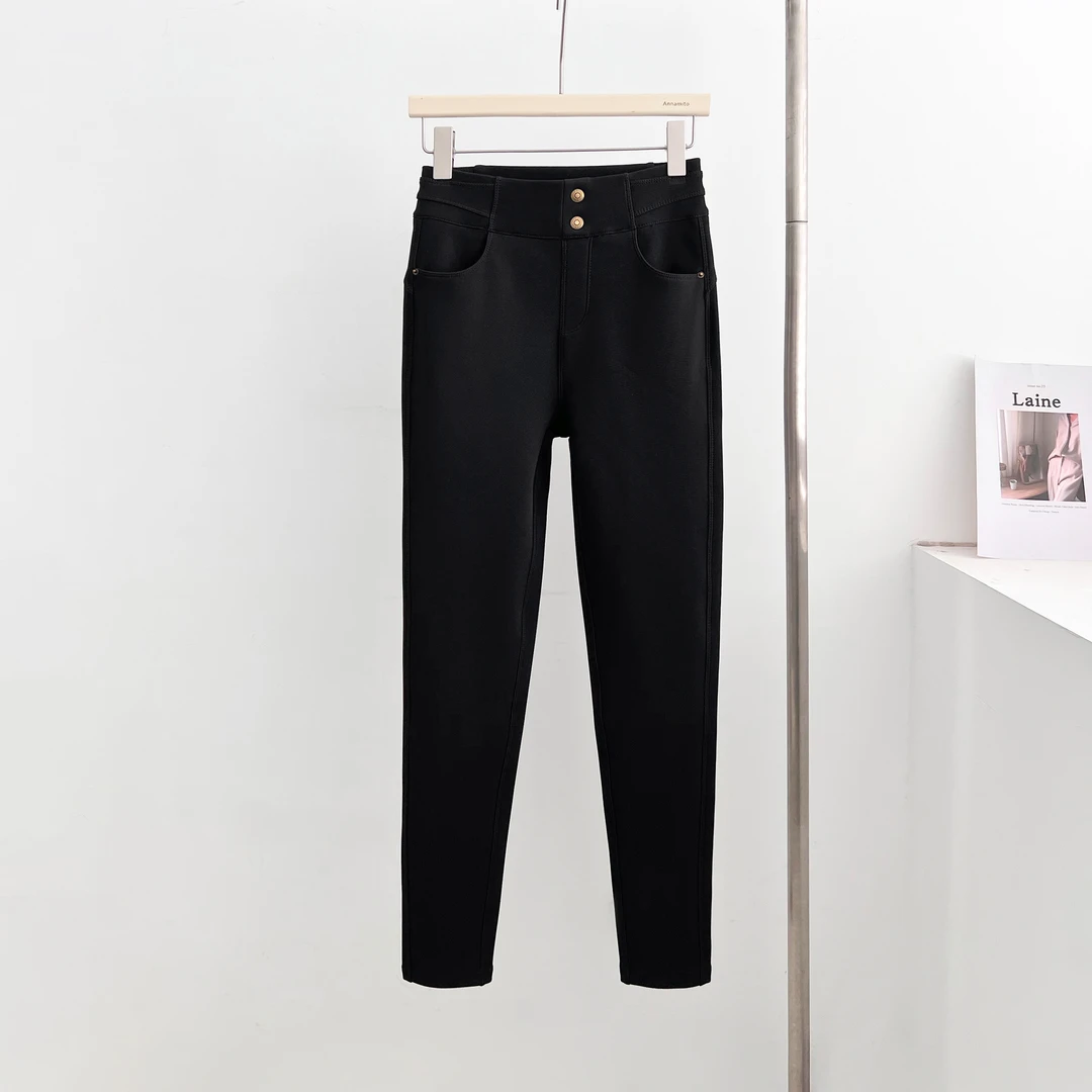 【飞总专属】高腰两粒扣紧身显瘦打底小黑裤K8087