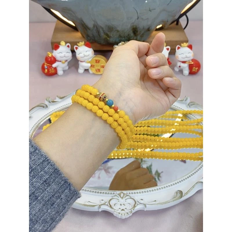 802黄色高瓷卡6MM圆珠DIY三圈串珠手串女