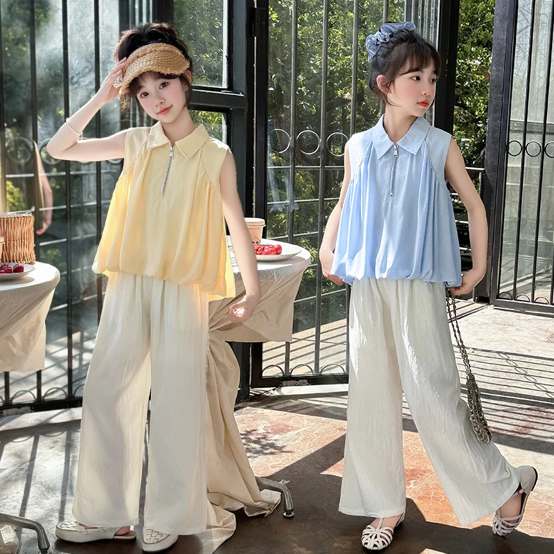 女童套装夏装新款洋气时髦穿搭中大童网红韩版设计感山本裤两件套