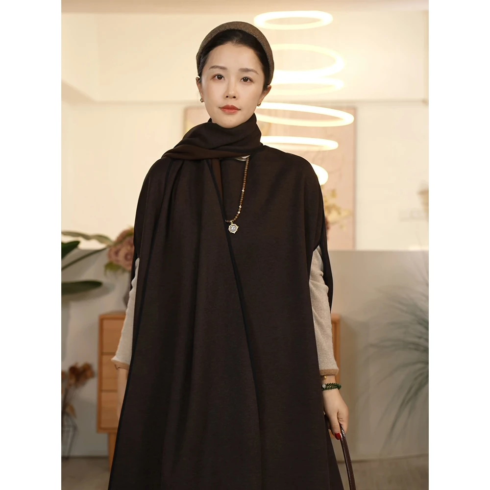 【叭哒不惑】松间月 羊毛复古圆领休闲斗篷围巾外套春秋高级感上衣