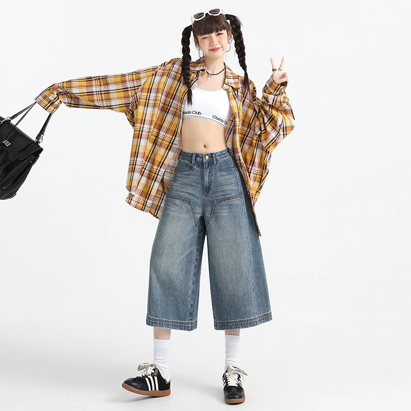 复古休闲松弛感宽松阔腿中裤百搭潮2025新款垂感慵懒七分裤女