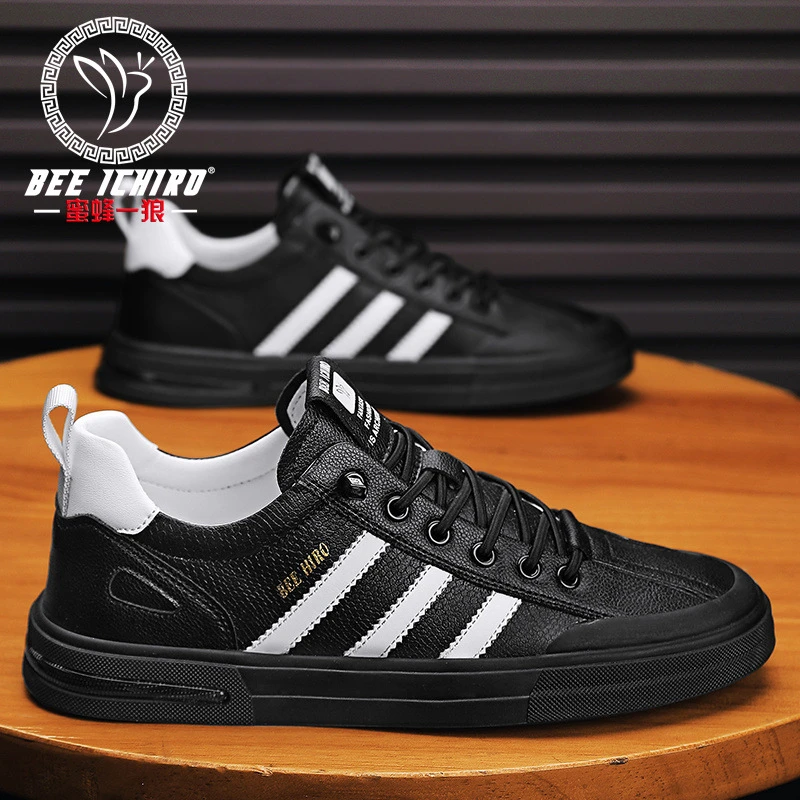 蜜蜂一狼韩版品牌男鞋新款休闲软底小白潮鞋夏季百搭真皮板鞋鞋子