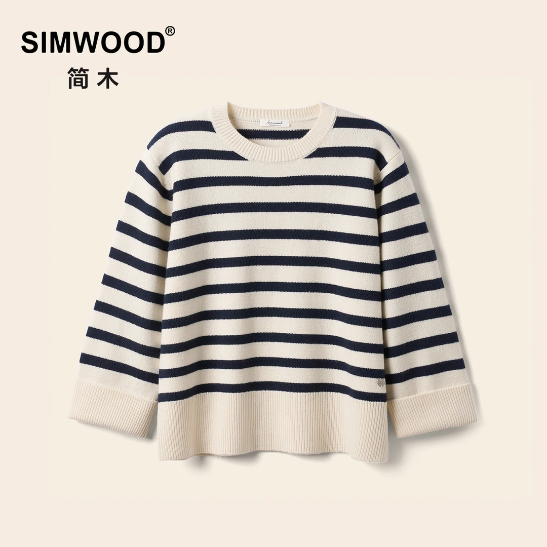 SIMWOOD/简木【女装版型】7针防静电条纹双层袖口厚款毛衣S12250767