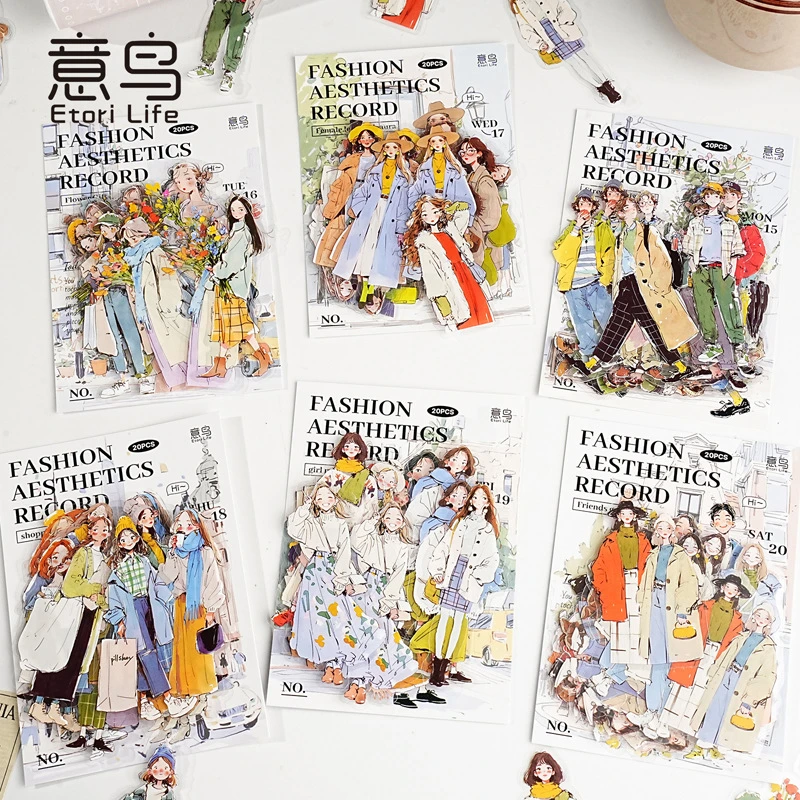 意鸟etori贴纸包 穿搭美学录系列 人物主题手帐装饰素材贴 20张入