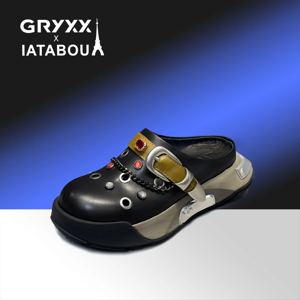IATABOU联名GX高端潮牌夏季新品全真皮半拖洞洞鞋TA156048