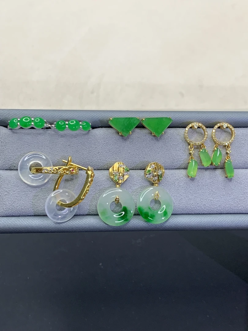 翡翠耳饰18K金镶嵌（多样性发其一）DJ13