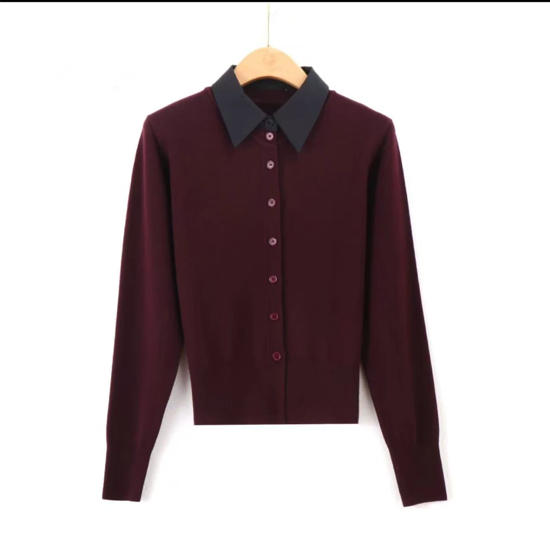 10春季衬衣领假两件针织打底毛衣针织衫SY