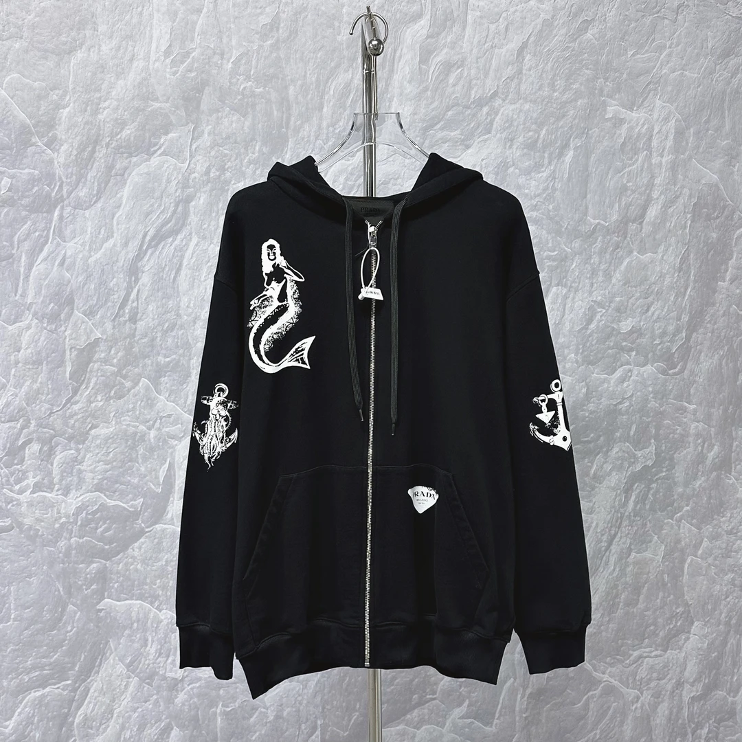 未使用 Prada/普拉达 美人鱼三角标拉链连帽外套 S码 D14529