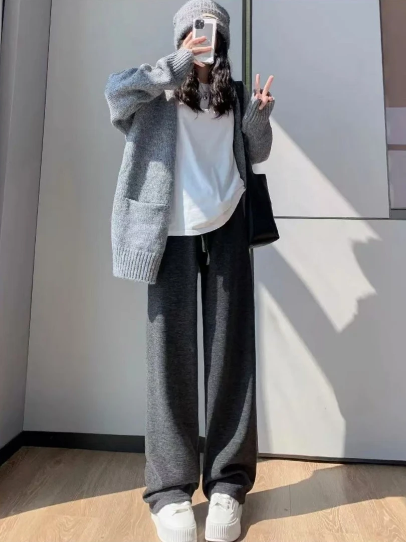 【甄品屋】秋冬必备加绒窄版直筒休闲垂感糯米裤显瘦神裤防风防风裤