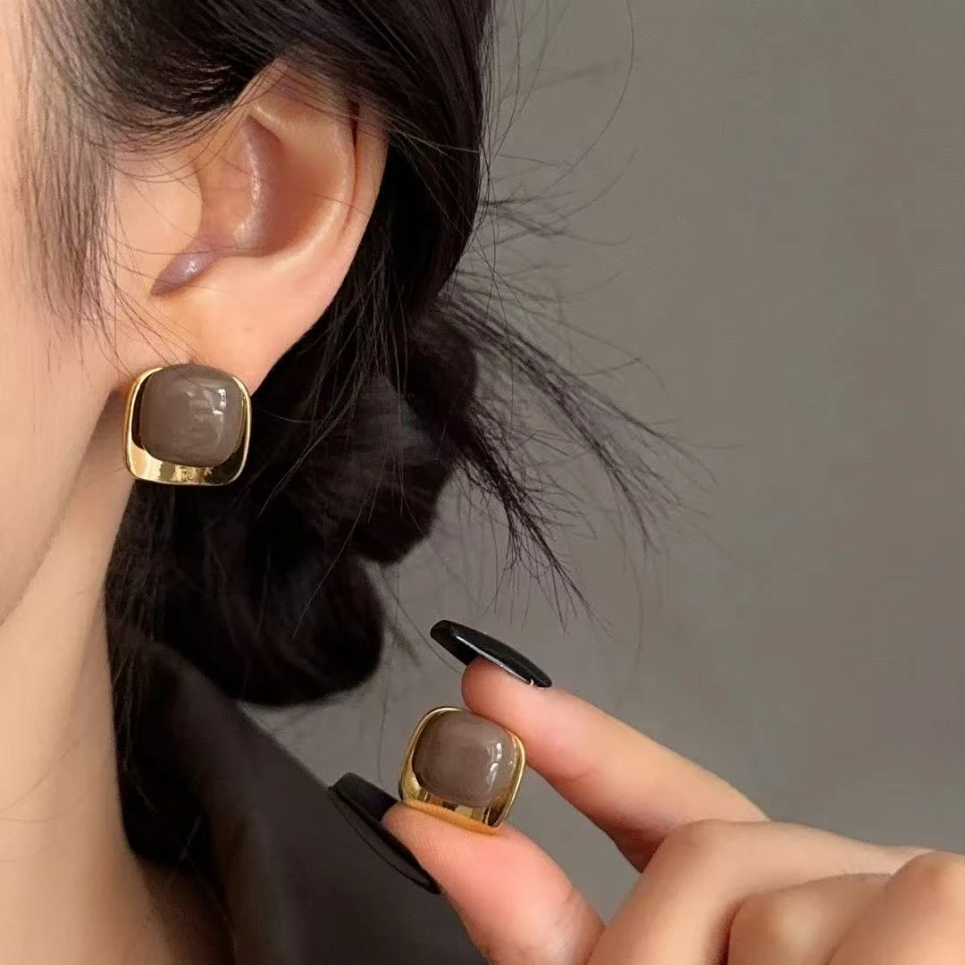 双11好物 美拉德几何方形耳钉轻奢高级气质百搭耳环时尚气质耳饰