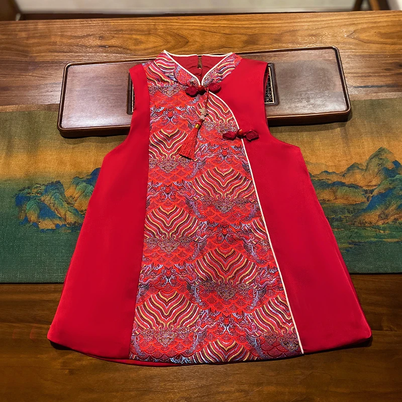 周岁礼服女宝宝夏装婴幼儿红色一岁生日抓周礼服唐装旗袍连衣裙