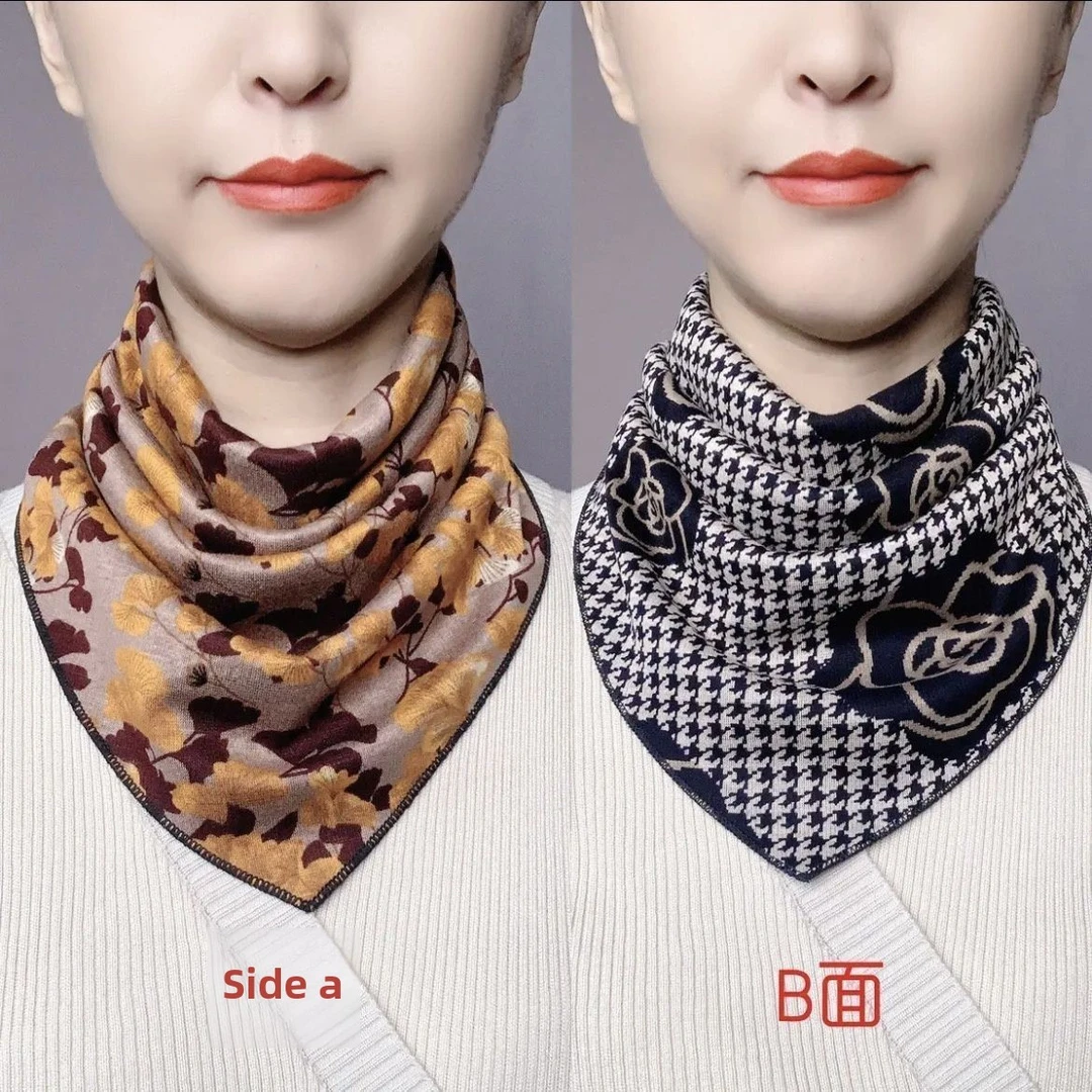 双层双面三角巾双花围脖双排扣保暖护颈椎脖套暗扣女时尚秋冬爆款