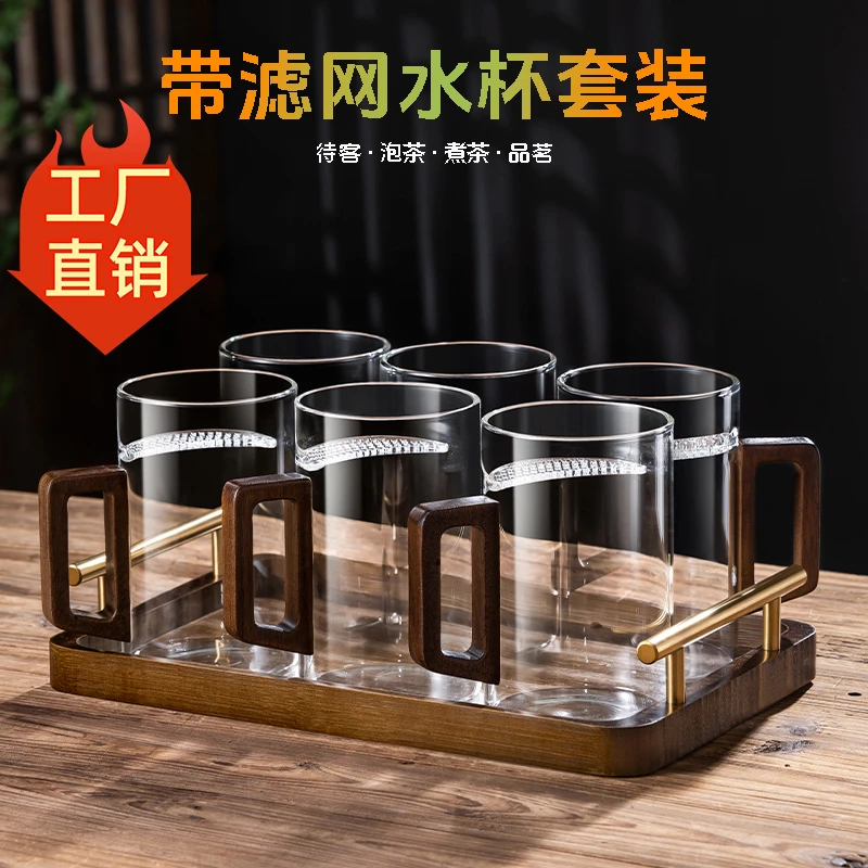 水杯带把手透明家用大容量加厚无铅绿茶杯喝水杯耐热防爆高硼硅