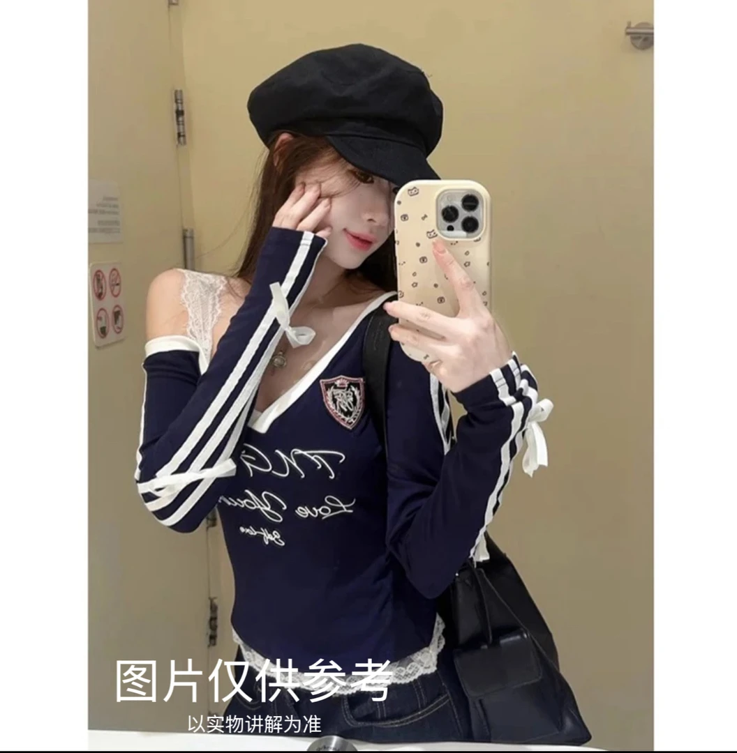 脸脸【波斯少女】大码显瘦美式天辣风拼接上衣